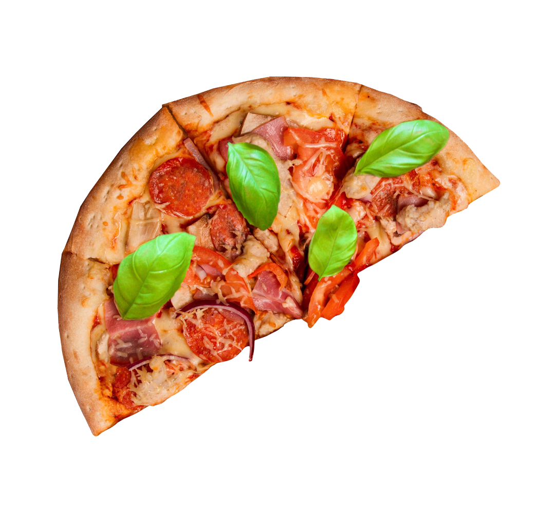 half of a fresh pizza